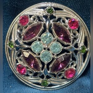 Vintage Sarah Coventry Rhinestone Brooch - Elegant Silver and Multicolor
